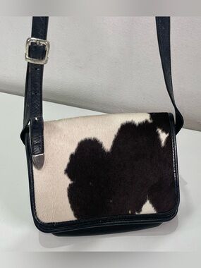 Vintage Leather Shoulder Bag Cow Print Cowhide USA Made Western Rodeo Festival